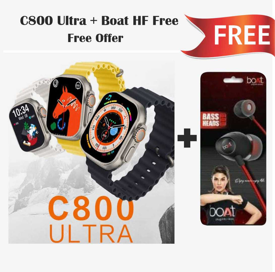 C800 Ultra Smart Watch With Boat Hearphone Free Offer