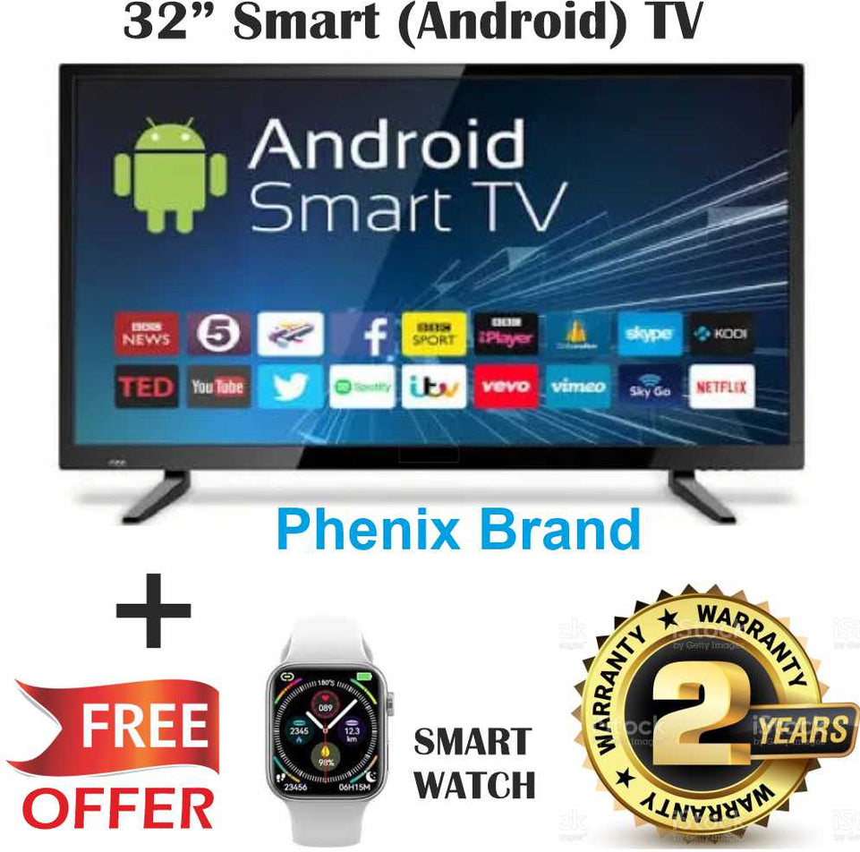 Phenix 80 cm (32 inches) SMART TV Android Bluetooth Voice Remote Certified LED TV With Smart Watch Free Offer