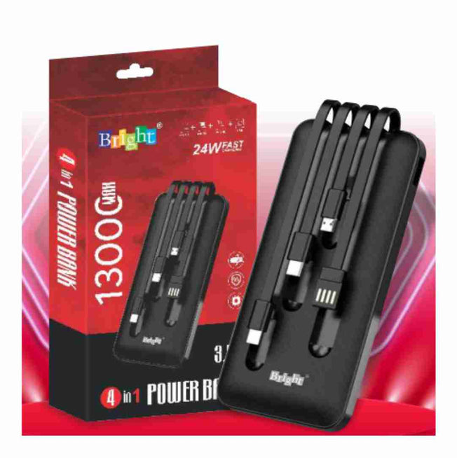 Bright 4 in 1 Power Bank 13000mAh(Type-C , USB , IPhone , Micro)