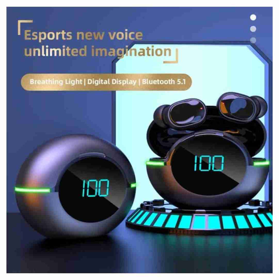 Y80 wireless headphones LED digital display sports earbuds Bluetooth Headset  Black True Wireless)