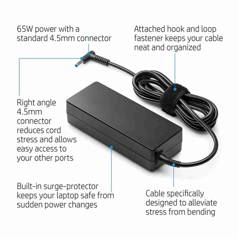 HP 65W AC Laptops Charger Adapter 4.5mm for HP Pavilion Black
