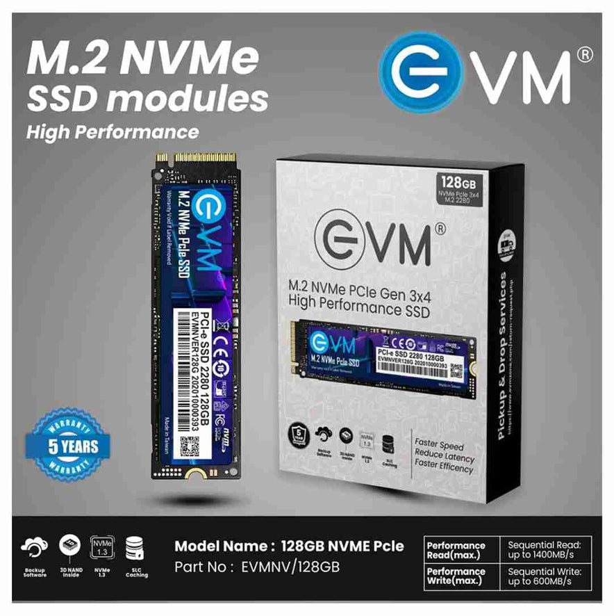 EVM Internal SSD Interface PC lep Gen 3x4 Fast Performance, Ultra Low Power Consumption NVME PC Iep SSD (EVMNV/128GB, Black, 128GB)
