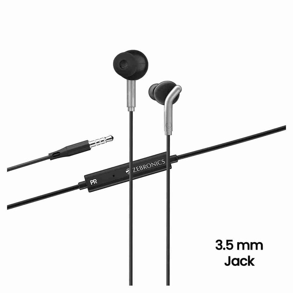 ZEBRONICS Zeb-Bro in Ear Wired Earphones with Mic, 3.5mm Audio Jack, 10mm Drivers, Phone/Tablet Compatible(Black)