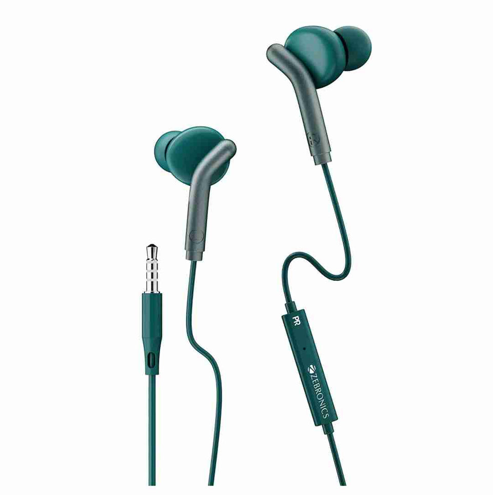 ZEBRONICS Zeb-Bro in Ear Wired Earphones with Mic, 3.5mm Audio Jack, 10mm Drivers, Phone/Tablet Compatible(Green)