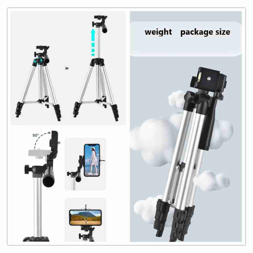 Adjustable Tripod Stand Holder for Mobile Phones & Camera, Aluminum Travel Tripod for Smart Phones/Android/iPhone