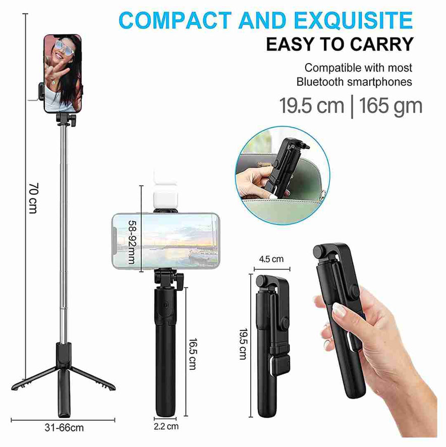 Bluetooth Selfie Stick with Tripod Stand Remote and LED Fill Light for iPhone and Android