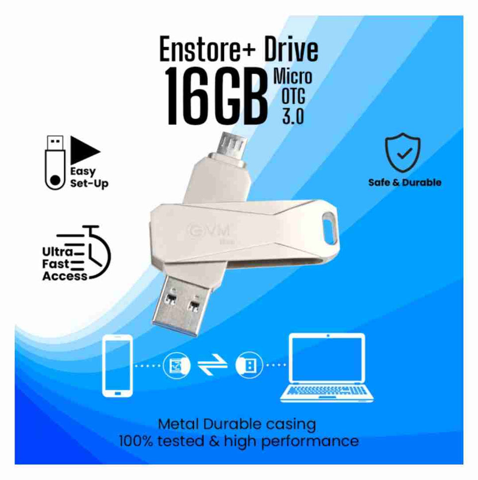 Evm 16gb Enstore + Drive Micro Otg 3.0 Metal Pendrive