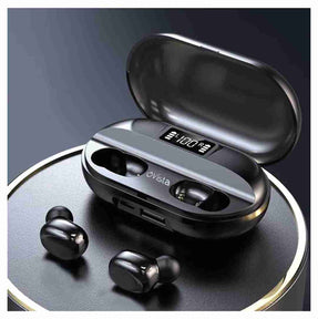 T2 5.0 Bluetooth Earphone Noise Cancelling with 1500mah Power Bank with led Display Earbuds Compatible for All Smartphone (Black)
