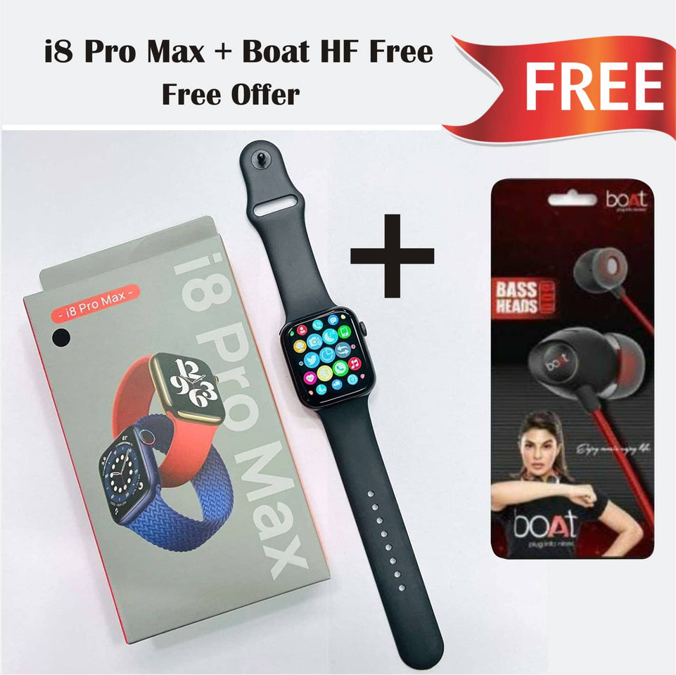 i8 Pro Max Smartwatch + Boat Hearphone Free Offer Smart watch with Activity Tracker Compatible with All 3G/4G/5G Android & iOS Smartphones
